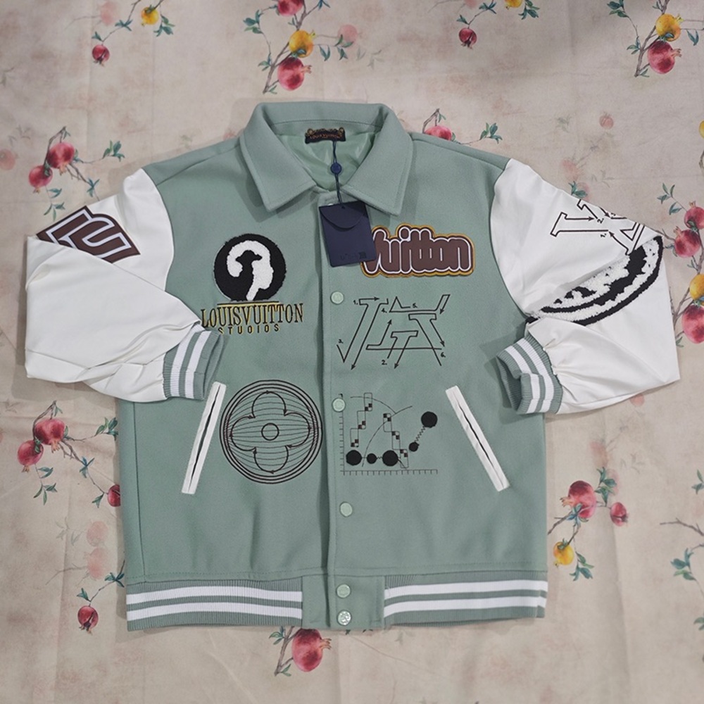 Louis Vuitton Mint Green and White Embroidered Varsity Jacket